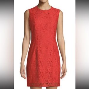 DVF Diane Von Furstenberg SZ 0 Dress Colleen Long Lace Red Sheath Lined EUC
